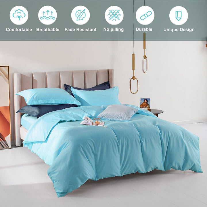 100% Long-Staple Cotton 3 PCS Duvet Cover Set - Aqua Cyan