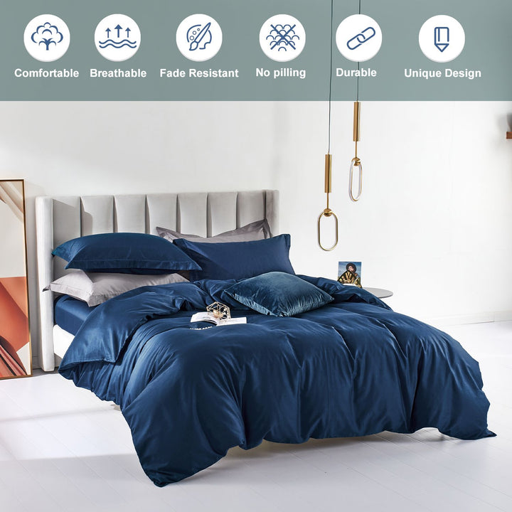 100% Long-Staple Cotton 3 PCS Duvet Cover Set - Moon Blue