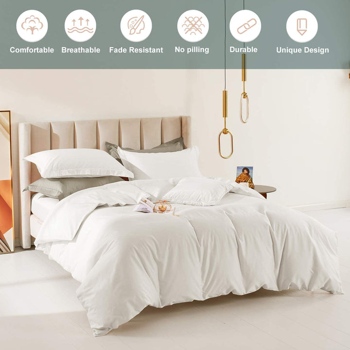 100% Long-Staple Cotton 3 PCS Duvet Cover Set - Pearl White