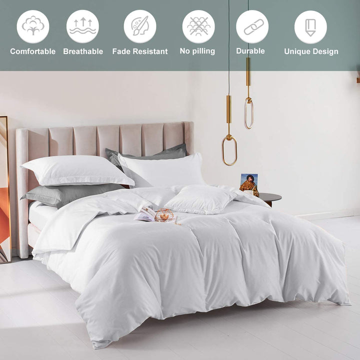 100% Long-Staple Cotton 3 PCS Duvet Cover Set - Silver