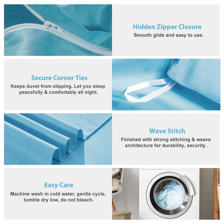 100% Long-Staple Cotton 3 PCS Duvet Cover Set - Aqua Cyan