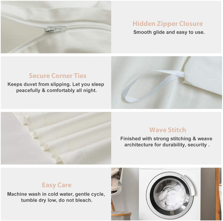 100% Long-Staple Cotton 3 PCS Duvet Cover Set - Pearl White