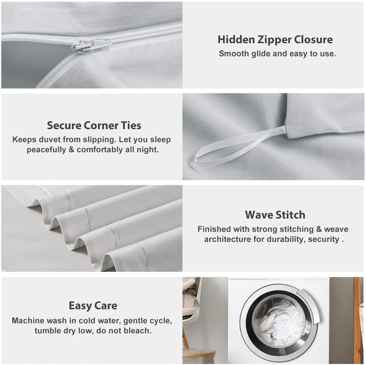 100% Long-Staple Cotton 3 PCS Duvet Cover Set - Silver