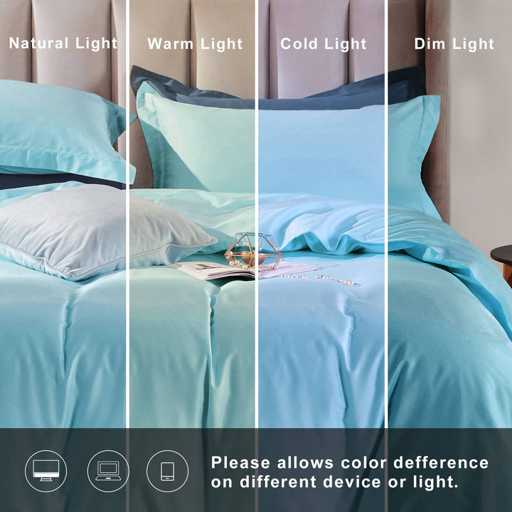 100% Long-Staple Cotton 3 PCS Duvet Cover Set - Aqua Cyan