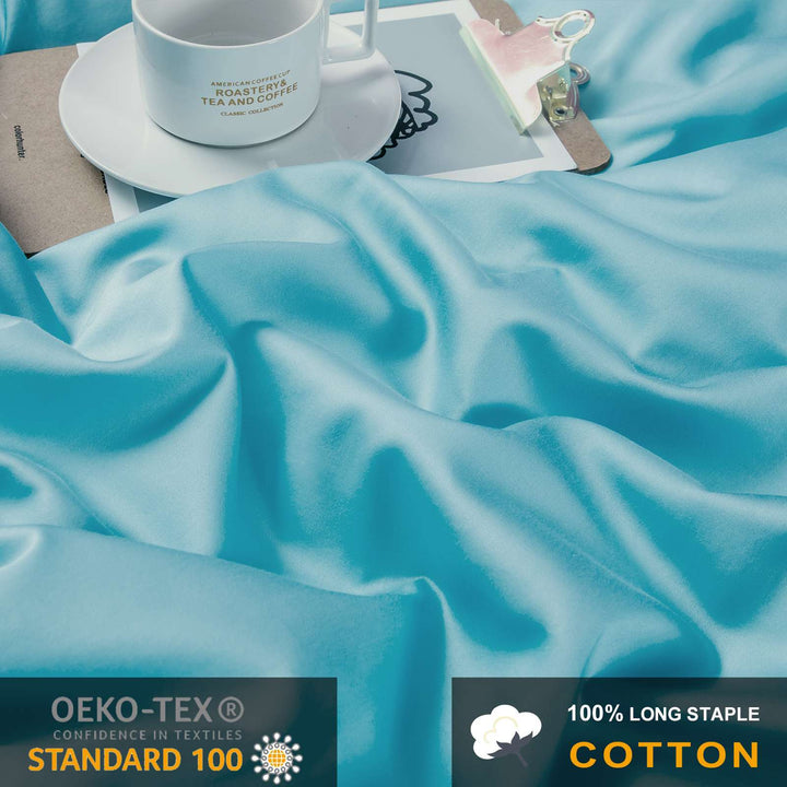100% Long-Staple Cotton 3 PCS Duvet Cover Set - Aqua Cyan