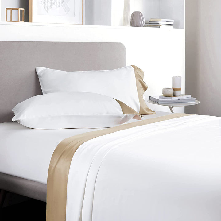100% Bamboo Sheets 4 PCS Set - White & Champaign Gold