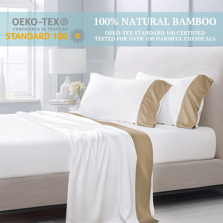 100% Bamboo Sheets 4 PCS Set - White & Champaign Gold