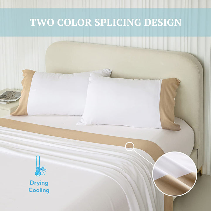 100% Bamboo Sheets 4 PCS Set - White & Champaign Gold