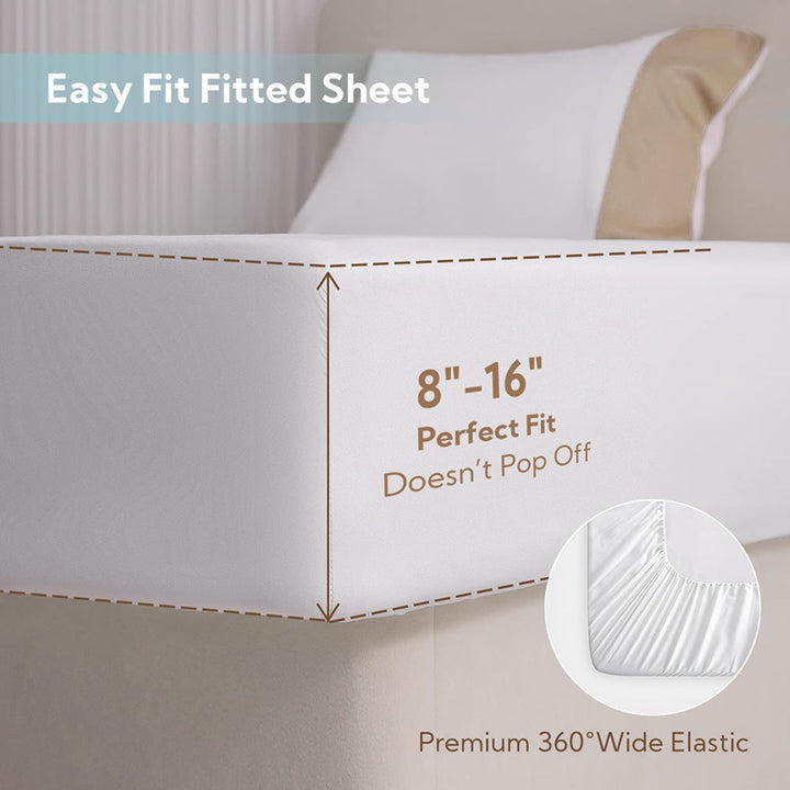 100% Bamboo Sheets 4 PCS Set - White & Champaign Gold
