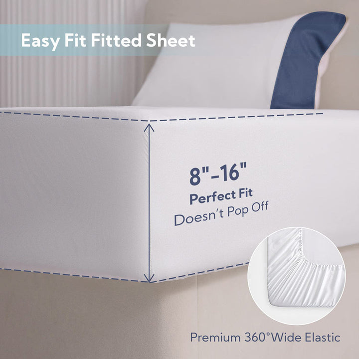 100% Bamboo Sheets 4 PCS Set - White & Navy Blue