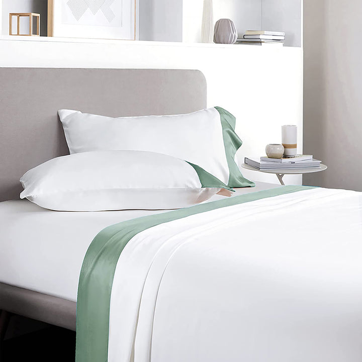 100% Bamboo Sheets 4 PCS Set - White & Sage Green