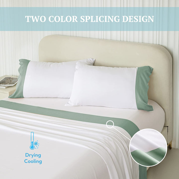100% Bamboo Sheets 4 PCS Set - White & Sage Green