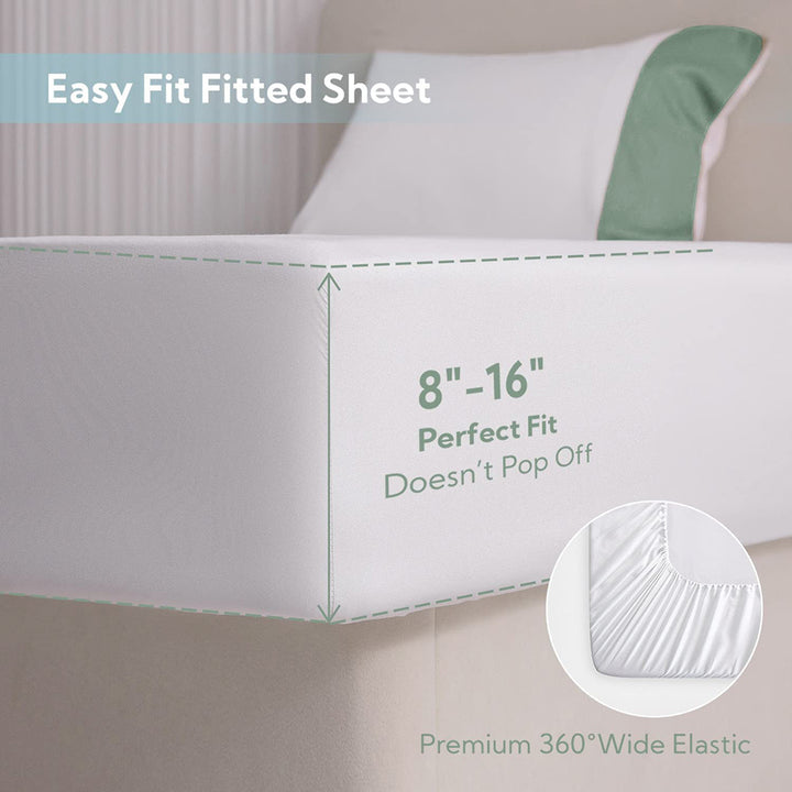 100% Bamboo Sheets 4 PCS Set - White & Sage Green