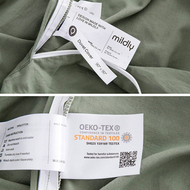 100% Washed Cotton 3 PCS Duvet Cover Set - Sage Green