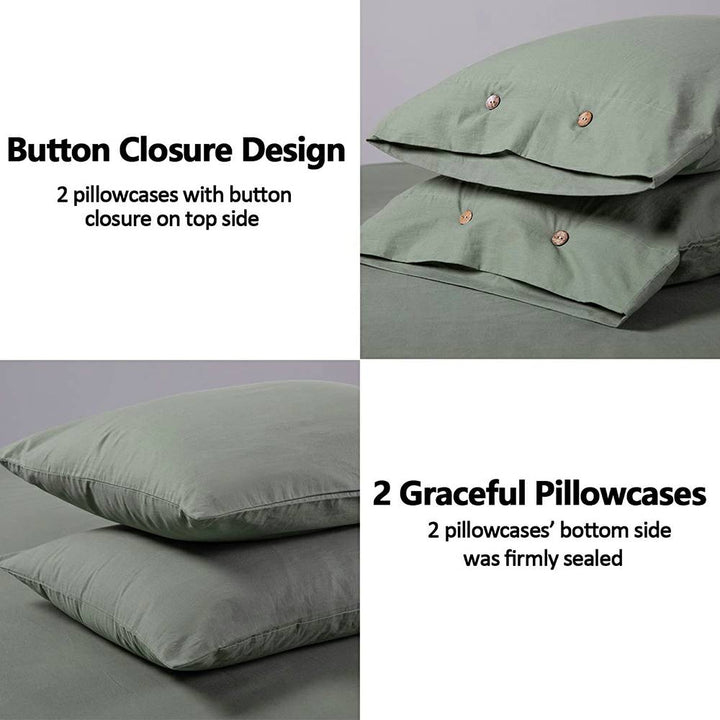 100% Washed Cotton 3 PCS Duvet Cover Set - Sage Green