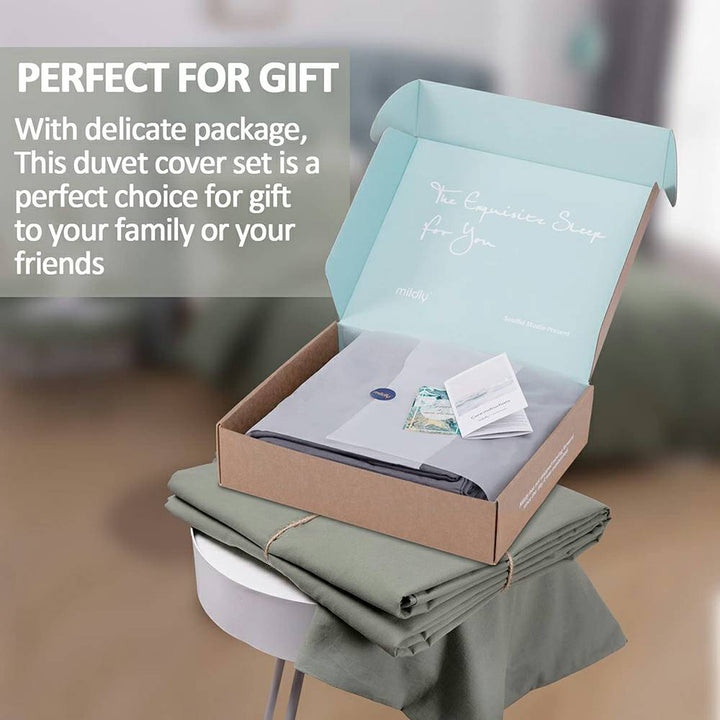 100% Washed Cotton 3 PCS Duvet Cover Set - Sage Green