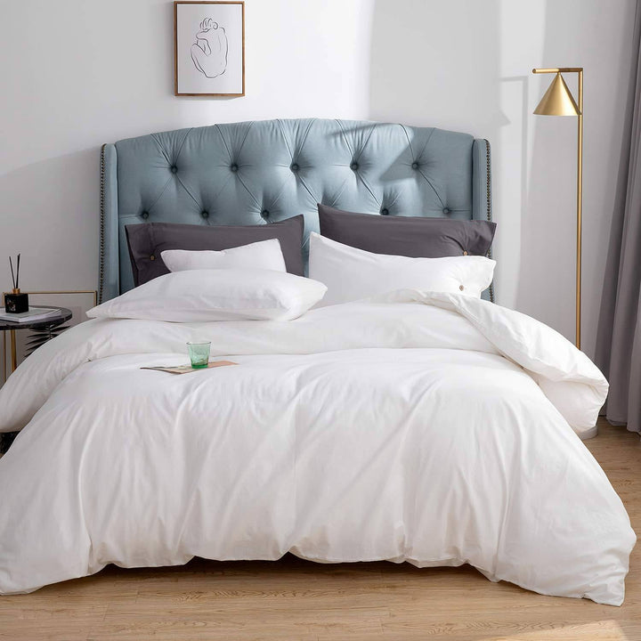 100% Washed Cotton 3 PCS Duvet Cover Set - White