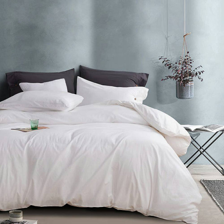 100% Washed Cotton 3 PCS Duvet Cover Set - White