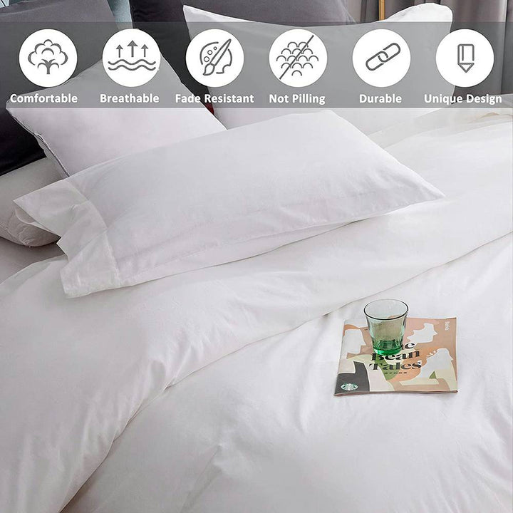 100% Washed Cotton 3 PCS Duvet Cover Set - White