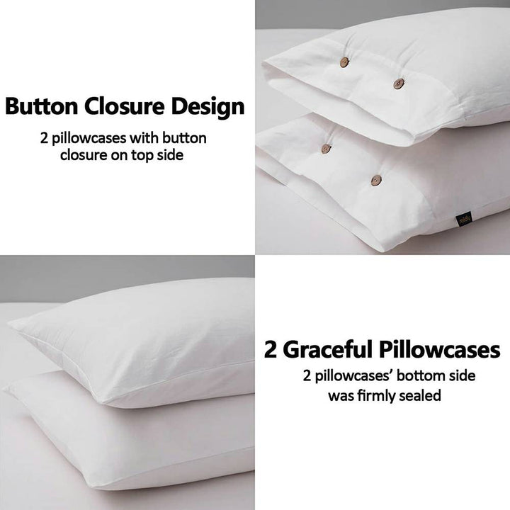 100% Washed Cotton 3 PCS Duvet Cover Set - White