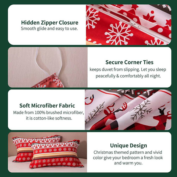 Christmas Bedding Set 3 PCS - Snowflake Reindeer
