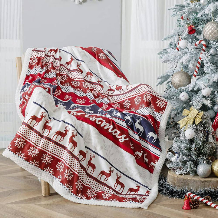 Christmas Flannel Fleece Throw Blanket - Reindeer Stripe