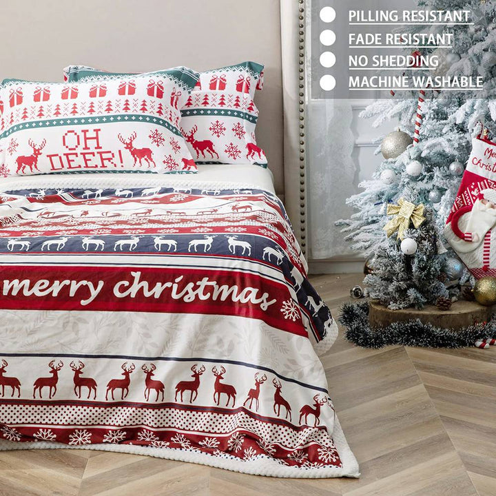 Christmas Flannel Fleece Throw Blanket - Reindeer Stripe