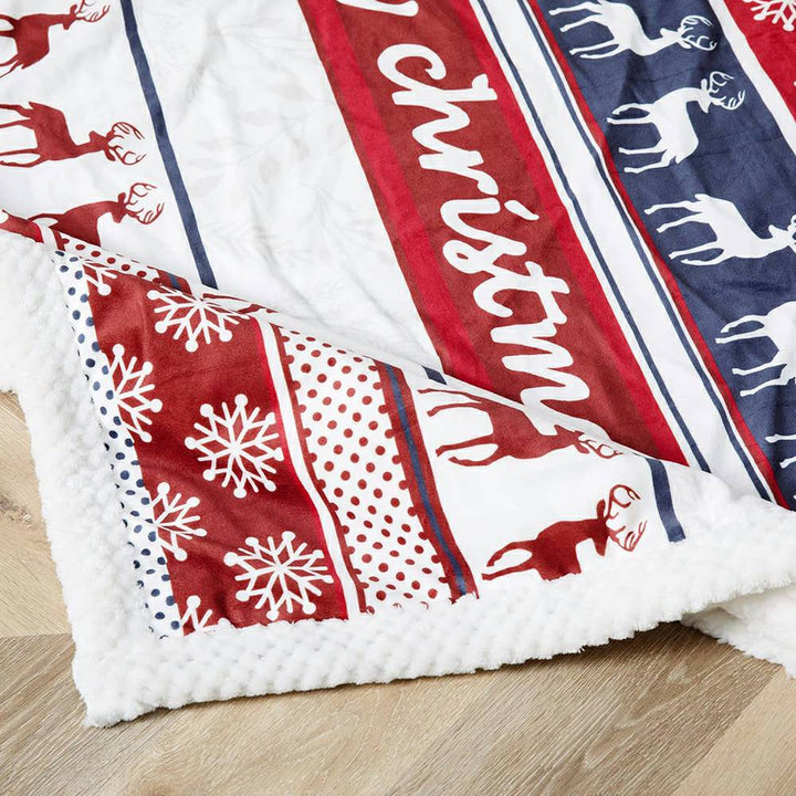 Christmas Flannel Fleece Throw Blanket - Reindeer Stripe