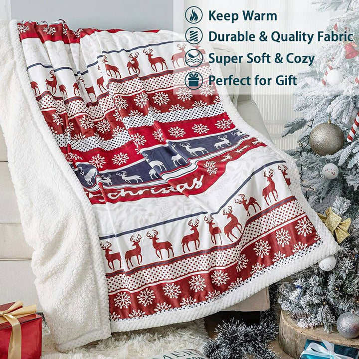 Christmas Flannel Fleece Throw Blanket - Reindeer Stripe