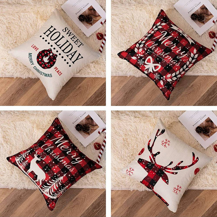 Christmas Pillow Covers Set of 4 for Sofa Couch - Black & Red
