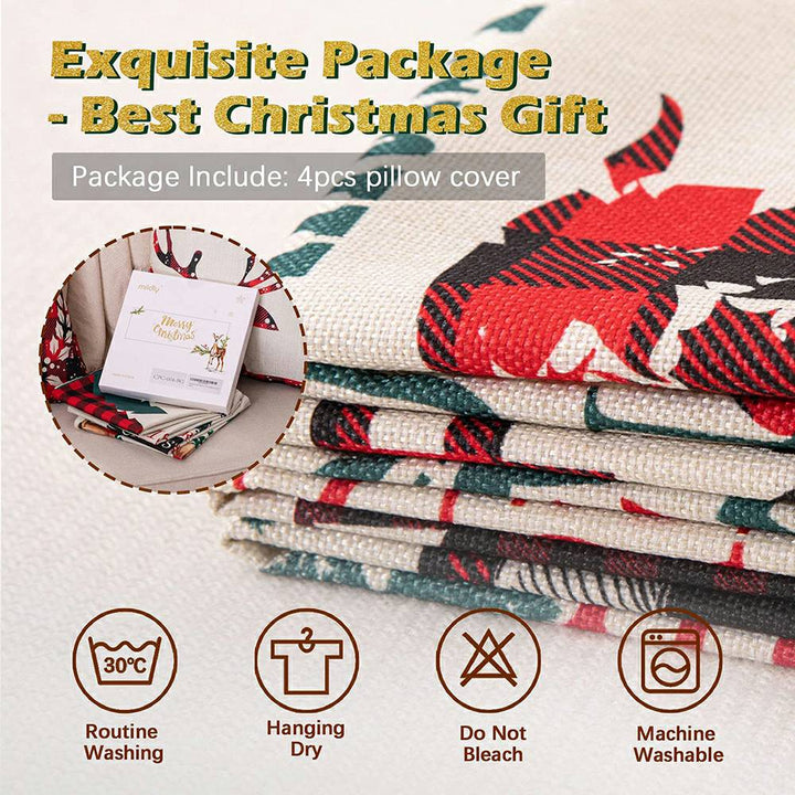 Christmas Pillow Covers Set of 4 for Sofa Couch - Black & Red