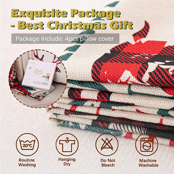 Christmas Pillow Covers Set of 4 for Sofa Couch - Buffalo Plaid