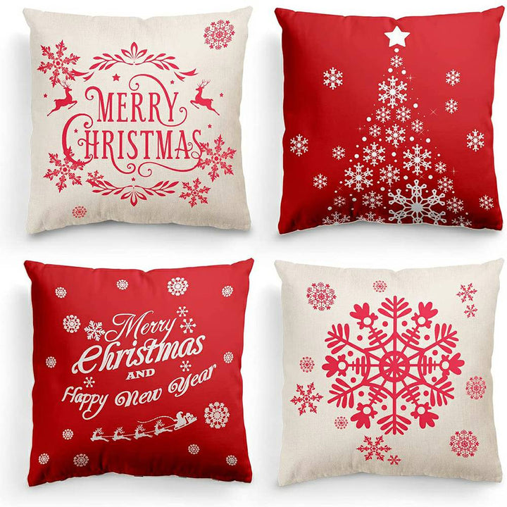 Christmas Pillow Covers Set of 4 for Sofa Couch - Red & Beige
