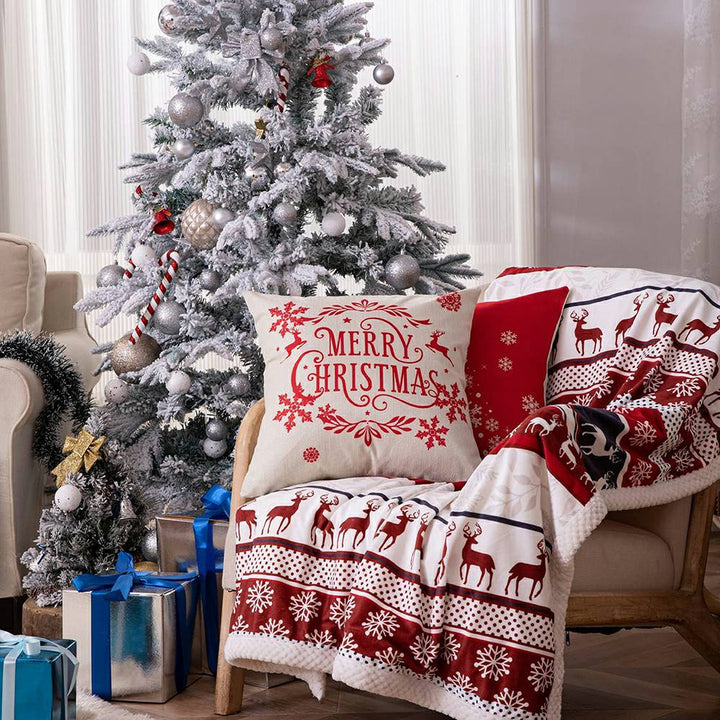 Christmas Pillow Covers Set of 4 for Sofa Couch - Red & Beige