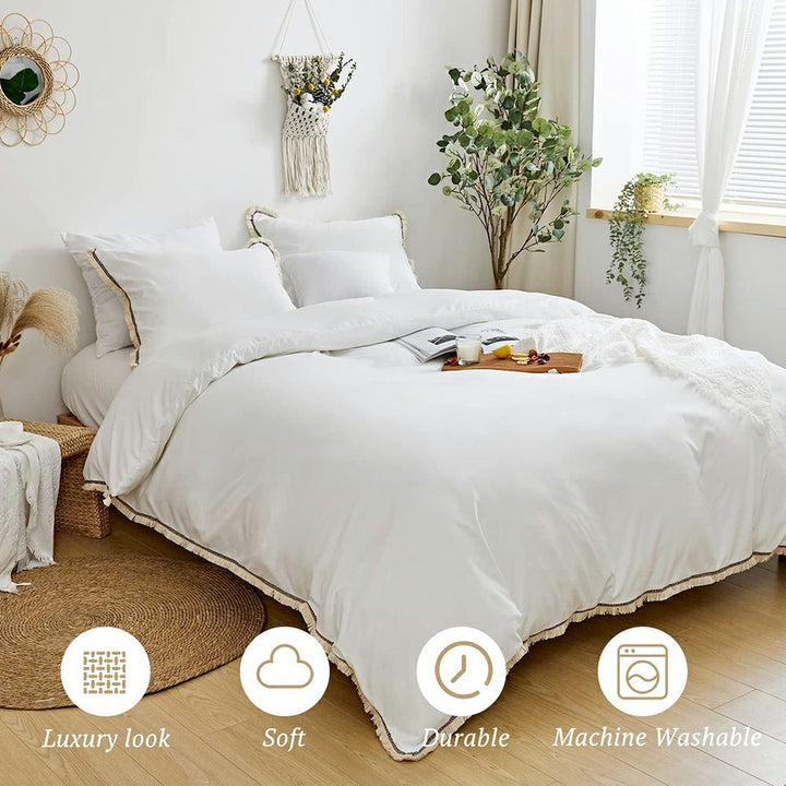 High-density Microfiber 3 PCS Duvet Cover Set - White Bohemian