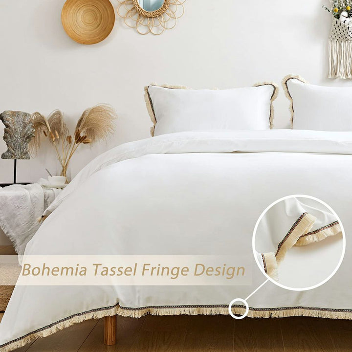 High-density Microfiber 3 PCS Duvet Cover Set - White Bohemian