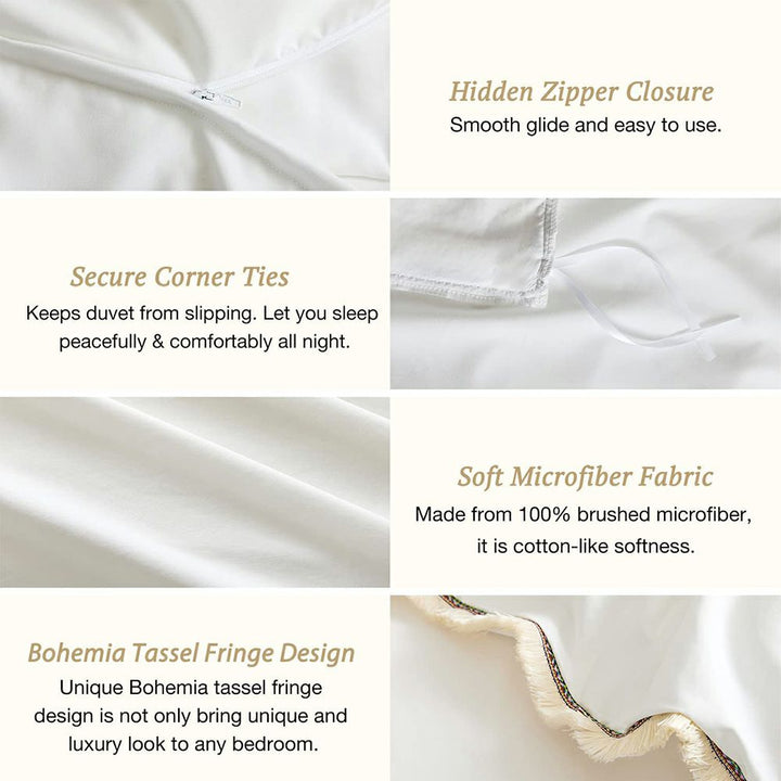 High-density Microfiber 3 PCS Duvet Cover Set - White Bohemian