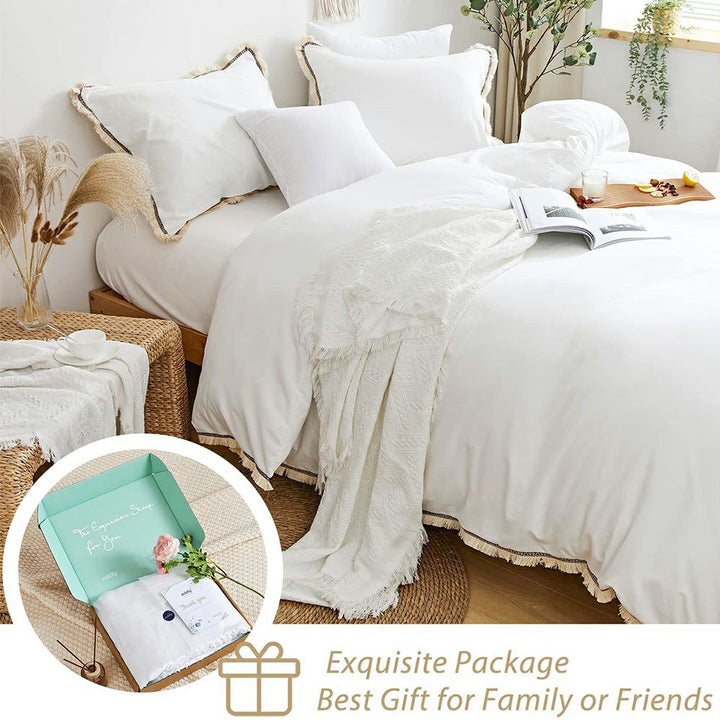 High-density Microfiber 3 PCS Duvet Cover Set - White Bohemian