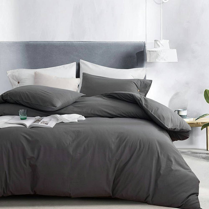 100% Washed Cotton 3 PCS Duvet Cover Set - Gray