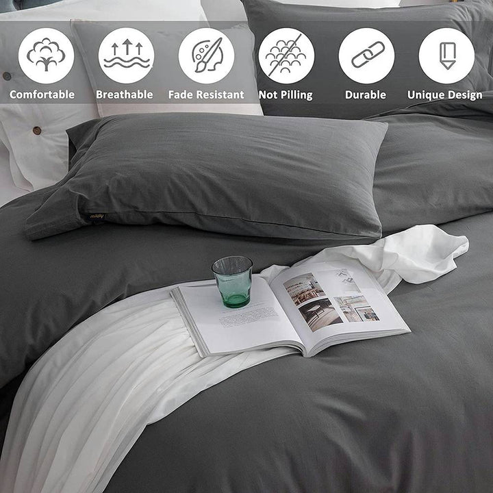 100% Washed Cotton 3 PCS Duvet Cover Set - Gray