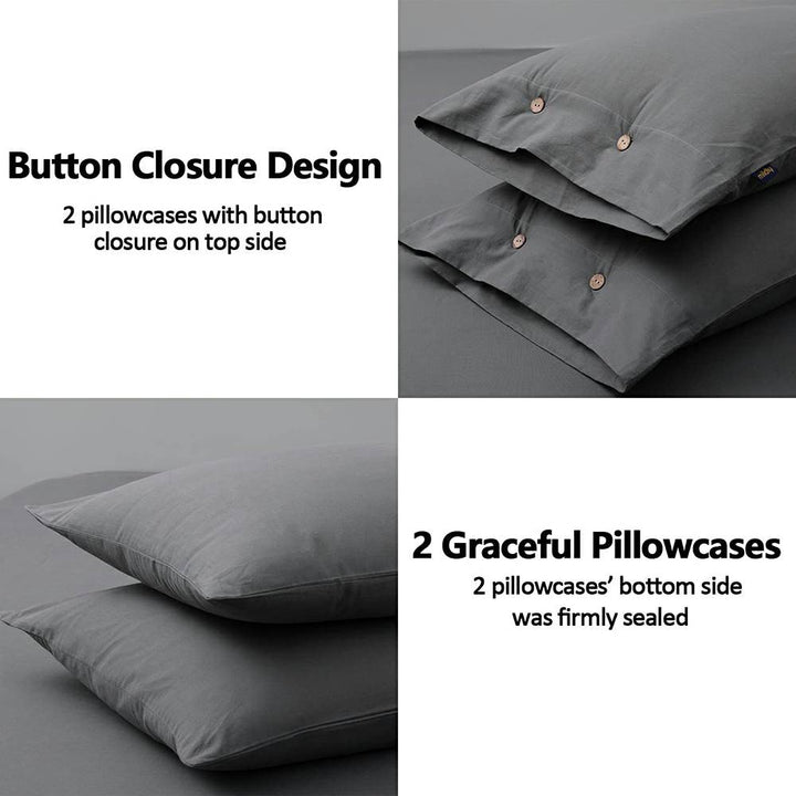 100% Washed Cotton 3 PCS Duvet Cover Set - Gray