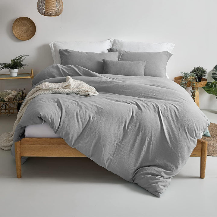 Washed Microfiber 3 PCS Duvet Cover Set - Gray