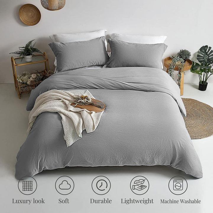 Washed Microfiber 3 PCS Duvet Cover Set - Gray