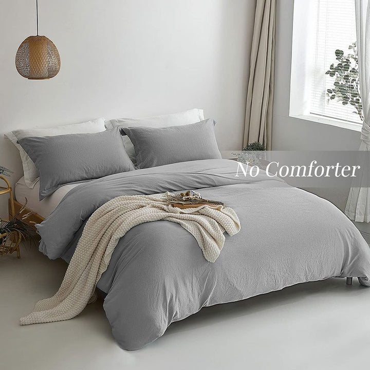 Washed Microfiber 3 PCS Duvet Cover Set - Gray