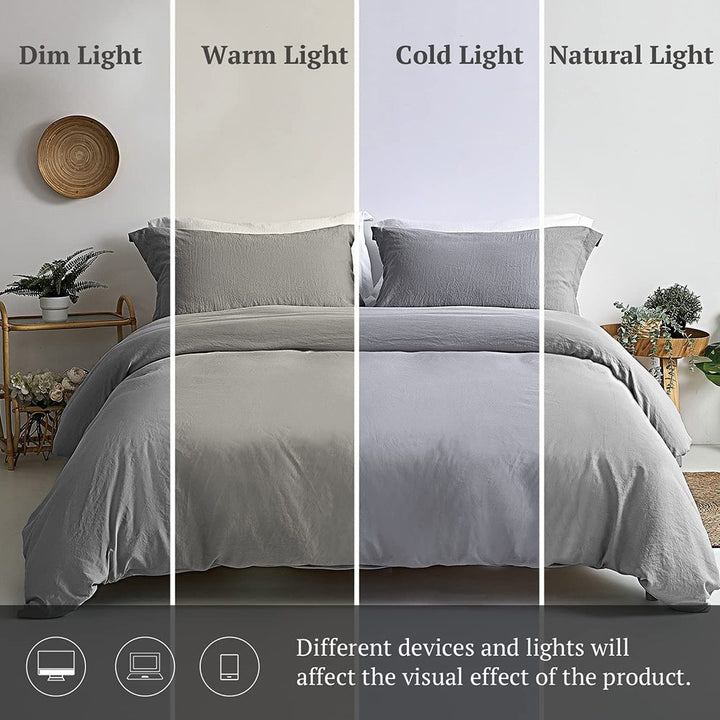 Washed Microfiber 3 PCS Duvet Cover Set - Gray