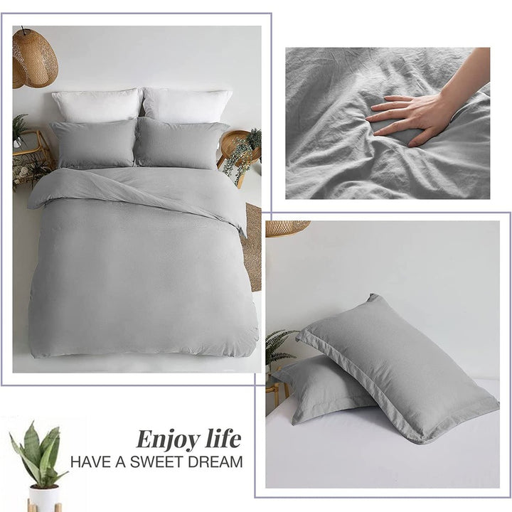 Washed Microfiber 3 PCS Duvet Cover Set - Gray