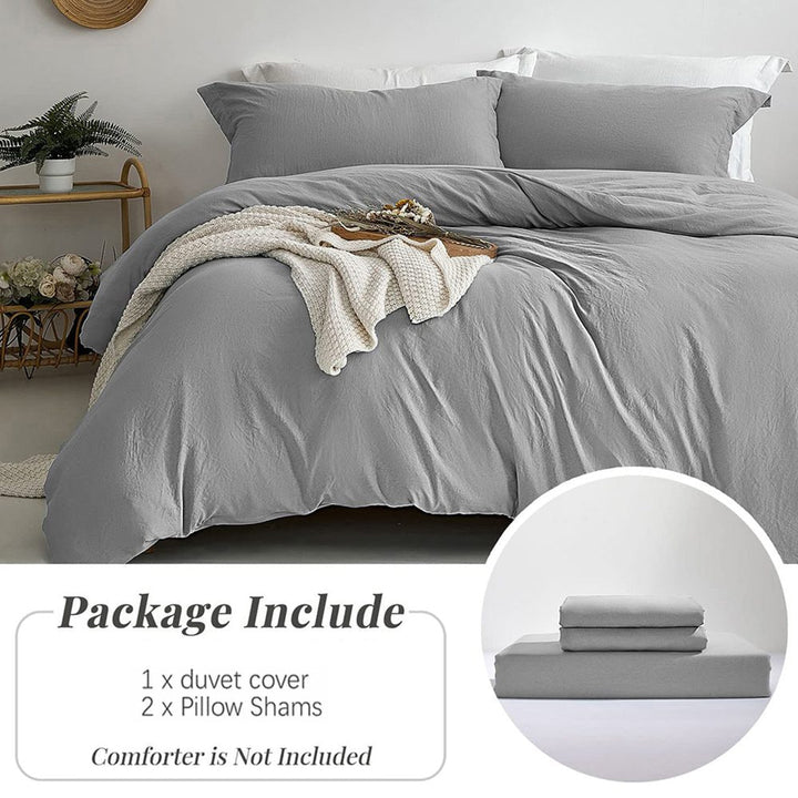 Washed Microfiber 3 PCS Duvet Cover Set - Gray
