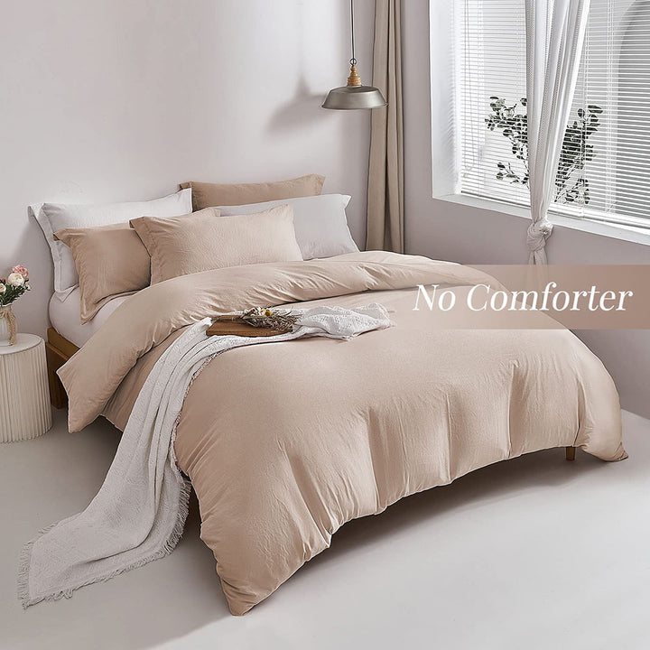 Washed Microfiber 3 PCS Duvet Cover Set - Light Khaki