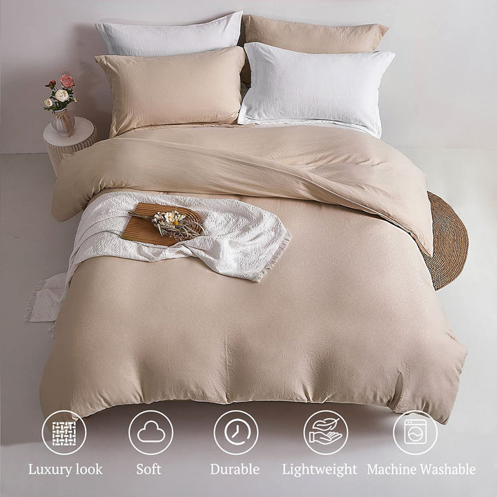 Washed Microfiber 3 PCS Duvet Cover Set - Light Khaki