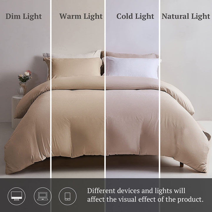 Washed Microfiber 3 PCS Duvet Cover Set - Light Khaki